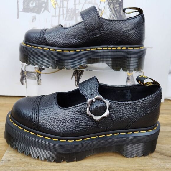 🩵NIB Dr. Martens Black Addina Flower Buckle Leather Platform Mary Jane Size 8 - Picture 9 of 13
